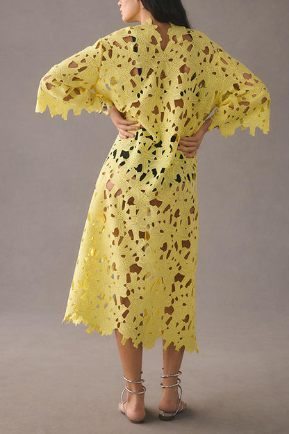 I Belong Here Floral Eyelet Lace Cover Up Beach Midi Dress