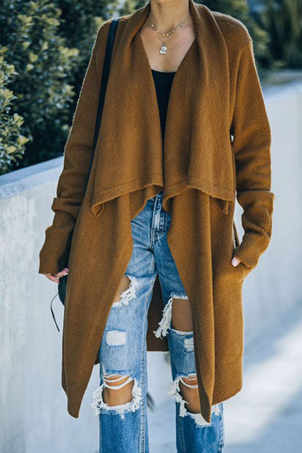 Long Sleeve Solid Color Lapel Cardigan