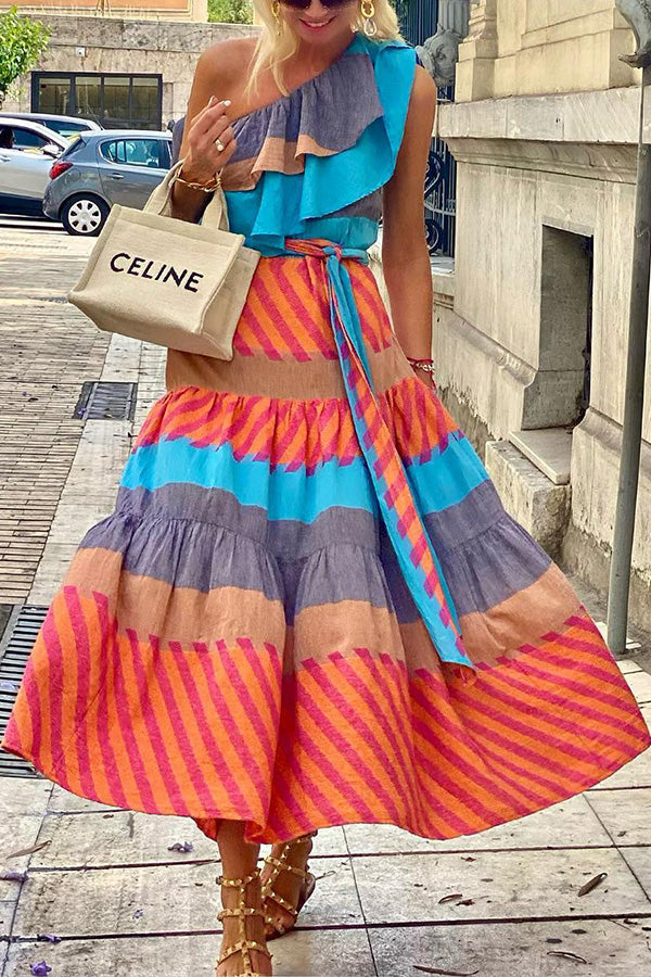 Main Stage Unique Printed Ruched Cross Over Detail Strap Midi Dress